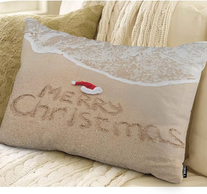 EKOBLA Merry Christmas Decorative Pillow Cushion Covers Xmas Quote Written On - Image 2