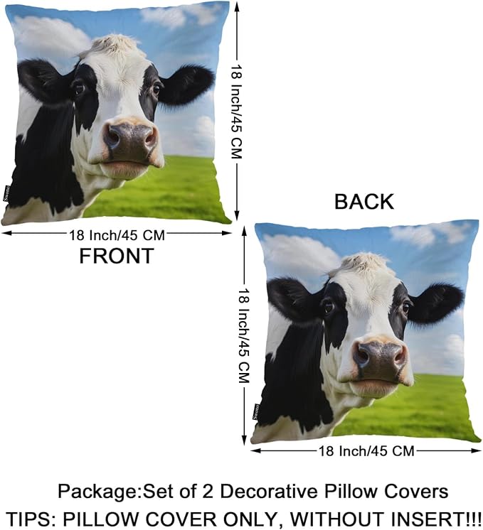 Swono Cow Bed Pillow Covers, Funny Farm Cattle Cow On Grass Meadow Decorative - Image 6