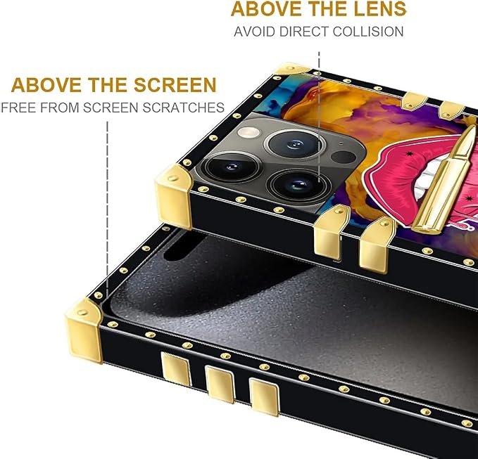 Compatible with iPhone 16 Pro Case, Cool Corlorful Lip Marble Luxury Golden - Image 6
