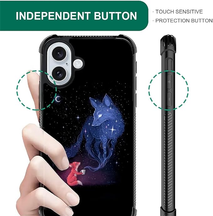 for iPhone 16 Plus Case, Galaxy Fox Wolf Pattern Graphic Design Girl Boy Soft - Image 5