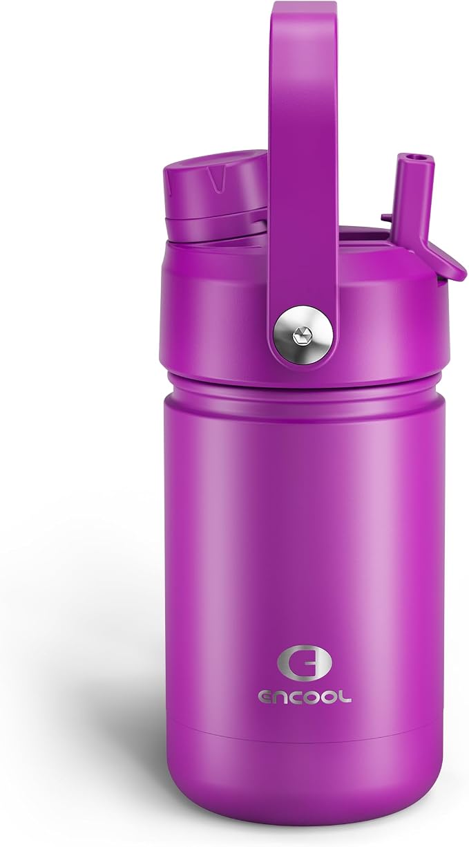 Kids Insulated Water Bottle - 12oz Stainless Steel Water Bottle with Dual Spouts by ENCOOL