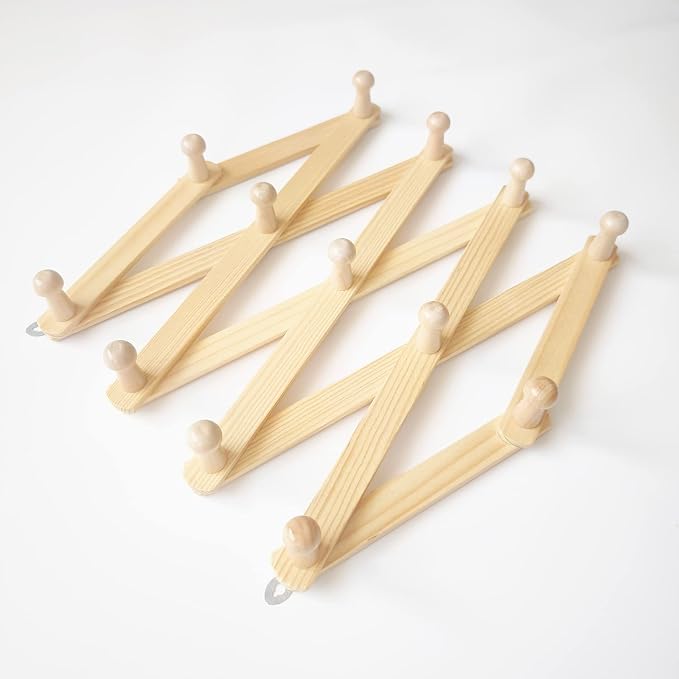 AMAPON Accordion Style Expandable Wall Wooden Coat Rack 13 Hooks Hang Hats - Image 3