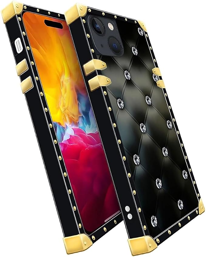 Compatible with iPhone 15 Case, Shiny Black Sofa Crystal Luxury Golden - Image 3