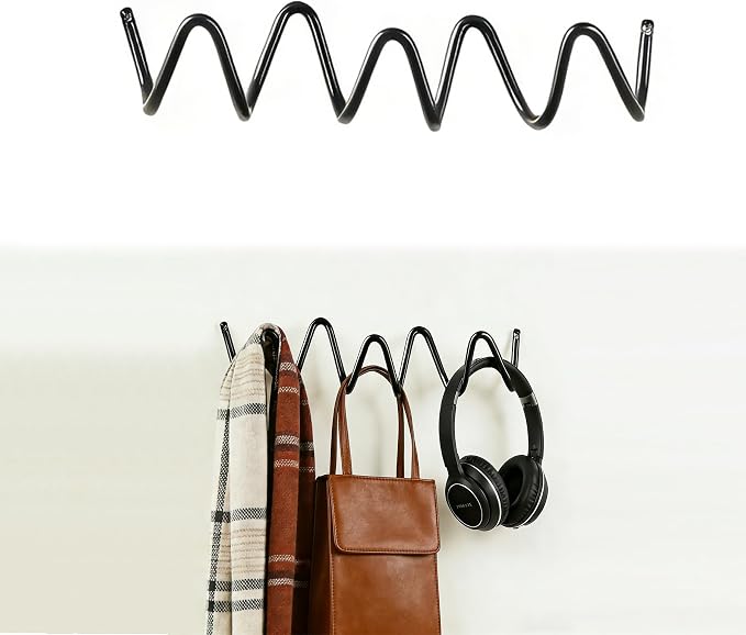 Black Wall Mounted Coat Rack, Decoration Wave Shaped Wall Hooks, Heavy-Duty by FKLOYP
