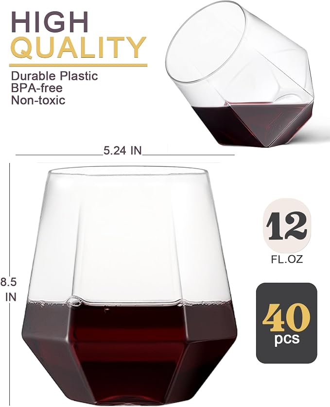 Maaacute 40 Pack Plastic Stemless Wine cocktail Whiskey Champagne Glasses - Image 6