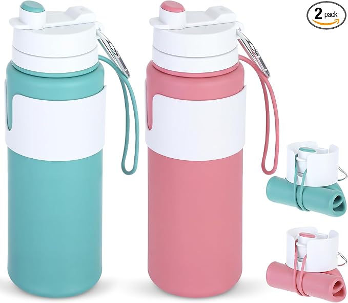 LemonRoad 2 Pcs 26 oz Silicone Collapsible Water Bottle, Portable Foldable by Unknown