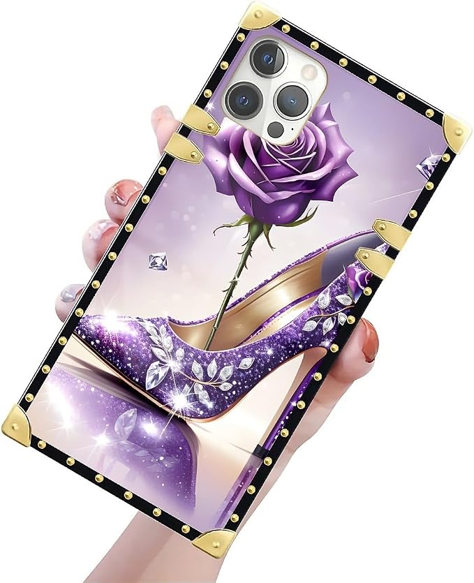 Compatible with iPhone 12 Pro Max Case, High Heeled Purple Diamond Rose Luxury - Image 3