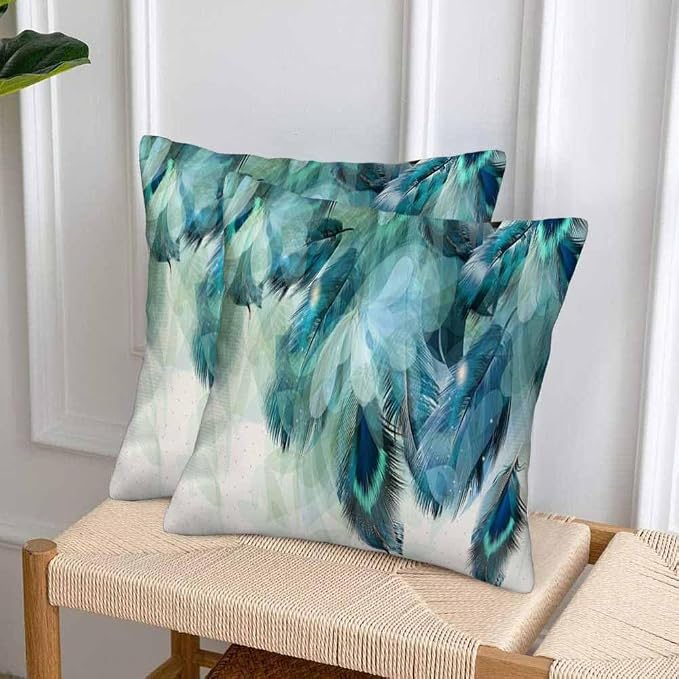 Peacock Feather 18 X 18 Pillow Covers Watercolor Gradient Blue Soft Halo Green - Image 4