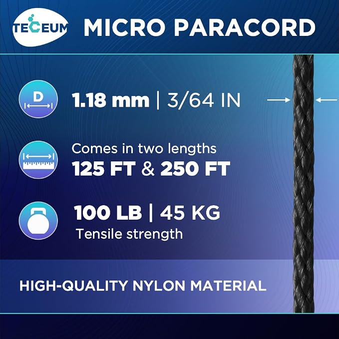 TECEUM Micro Paracord – 1.18 mm X 125 ft – Micro Utility Cord – Thin Braided - Image 2