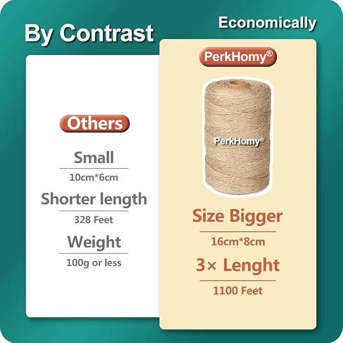 PerkHomy 1100FT Jute Twine String 2mm 3ply Natural Thin Twine - Image 3