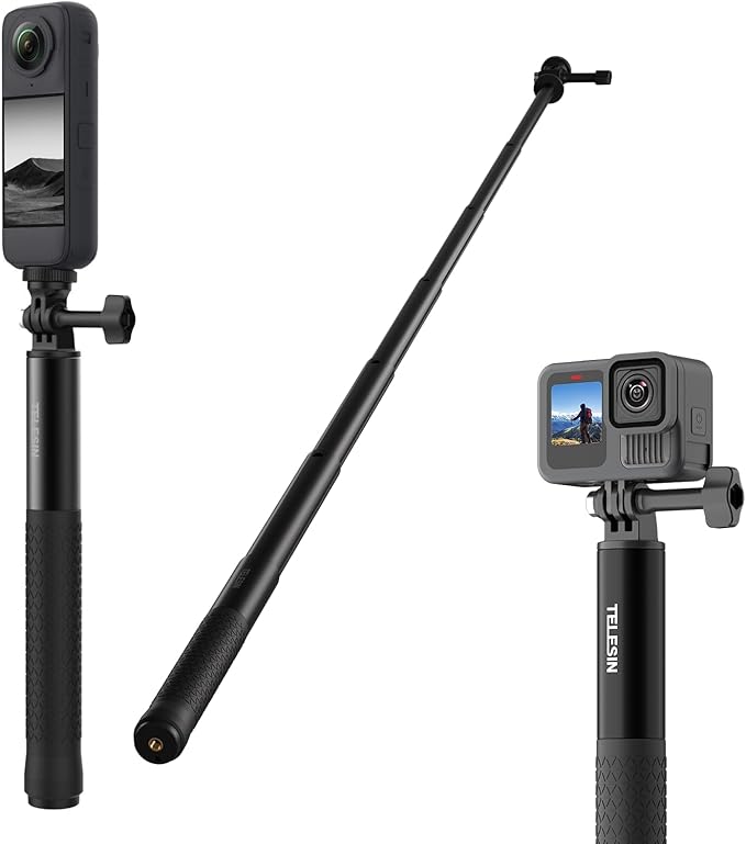 TELESIN 60" Selfie Stick for GoPro, Portable Extended Vlog Invisible Pole for by telesin