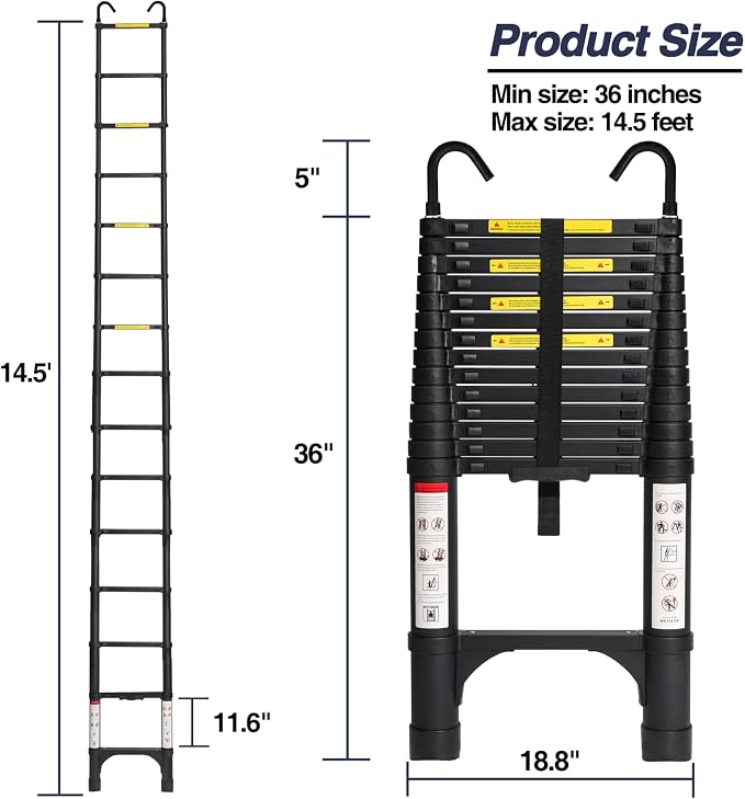 BOCOM 14.5 FT Aluminum Telescoping Ladder - Image 5