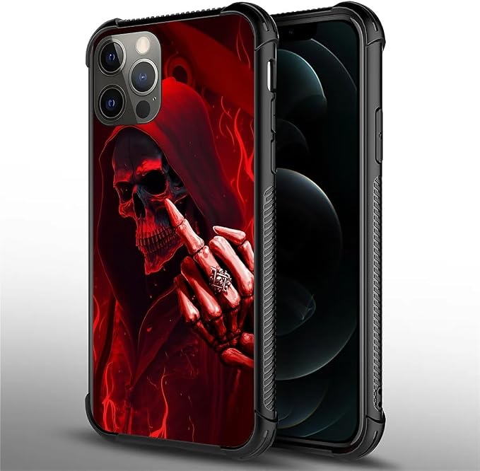 for iPhone 11 Pro Max Case, Gestures Funny Skull Pattern Graphic Design Girl - Image 2