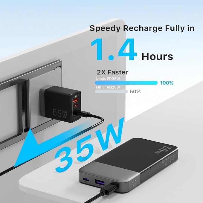 NOBIS Portable Charger, 10000mAh Power Bank Fast Charging, Battery Pack - Image 3