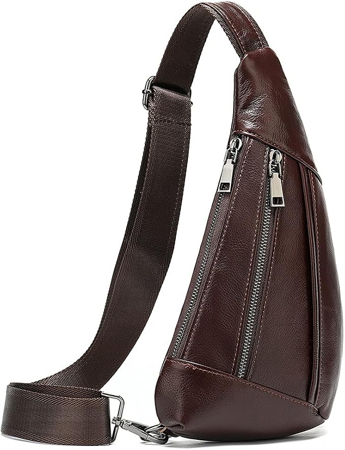 Leather Crossbody Sling Bag for Men Women Single Shoulder Chest Pack Backpack - Image 3