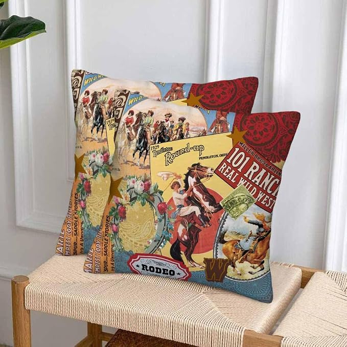 Cowgirls Wild West Pillow Covers 18 X 18 Far East Rodeo Round Up Win Ride Horse - Image 4