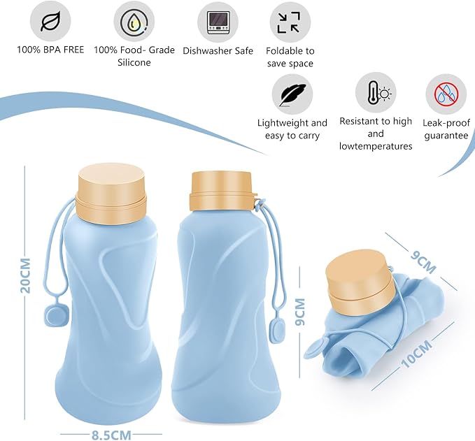 Collapsible Water Bottles, Leak Proof, Reuseable BPA Free Silicone Foldable - Image 2