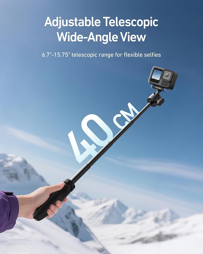 TELESIN 40cm/15.7'' Mini Selfie Stick Tripod Compatible - Image 2
