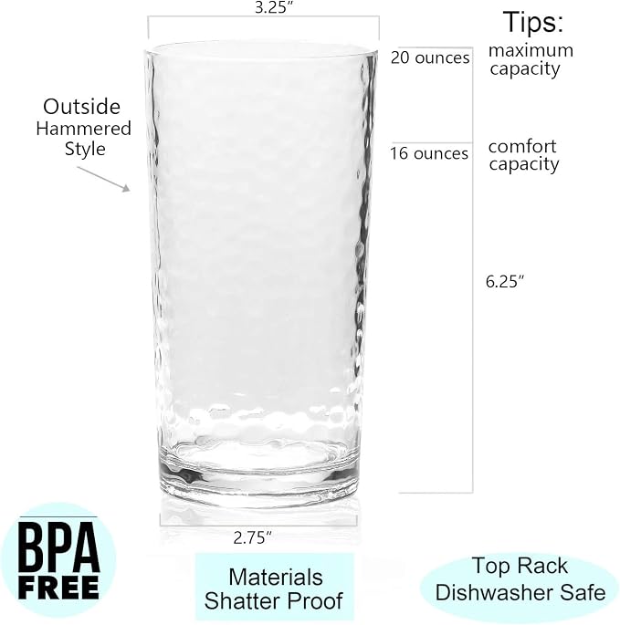 KX-WARE 14-ounce and 20-ounce Acrylic Glasses Plastic Tumbler, Dishwasher Safe - Image 3