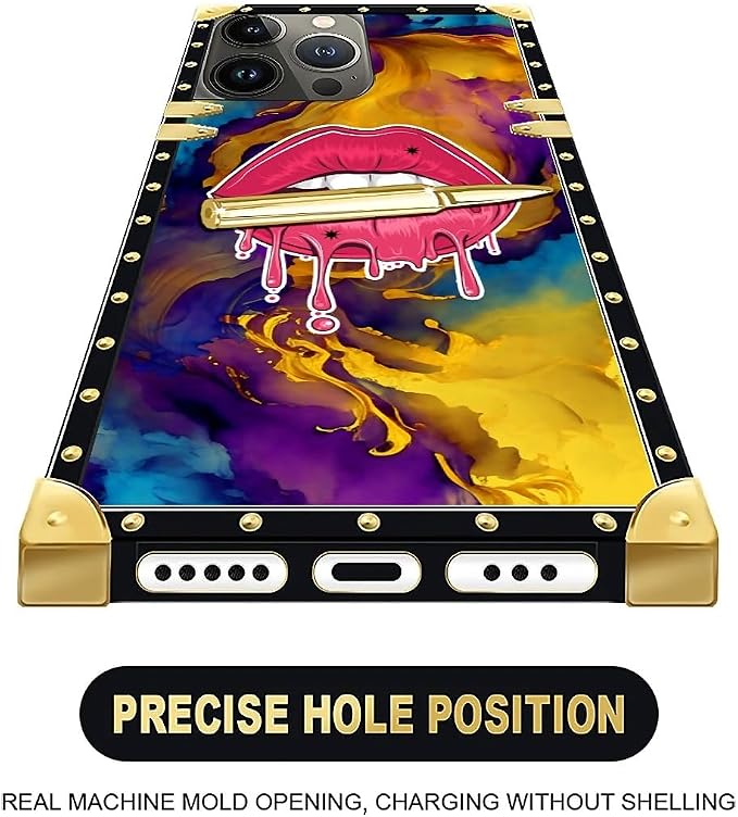 Compatible with iPhone 16 Pro Max Case, Cool Corlorful Lip Marble Luxury Golden - Image 5