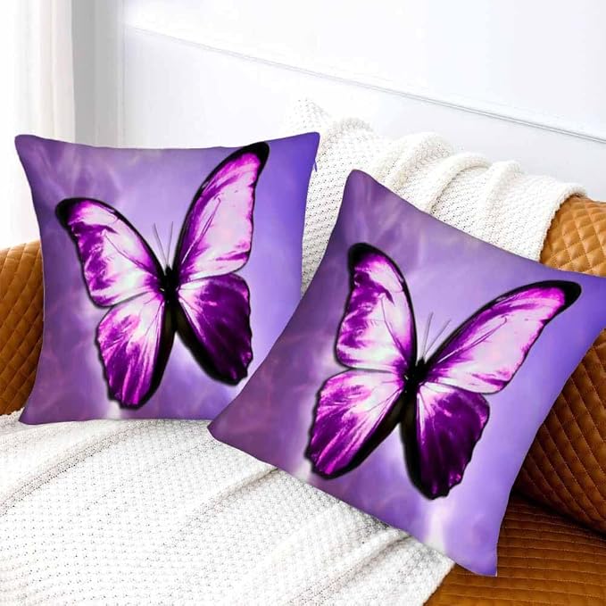 Purple Butterfly Couch Pillow Covers 18 X 18 Vibrant Magical Nature Insect Set - Image 2