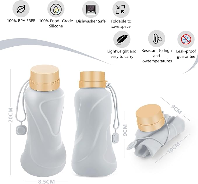 Collapsible Water Bottles, Leak Proof, Reuseable BPA Free Silicone Foldable - Image 2