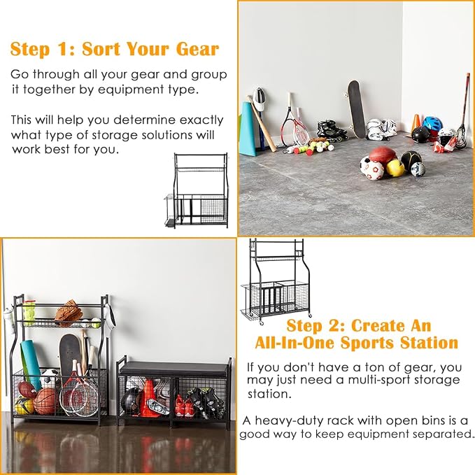 Snail Garage Sports Equipment Storage Organizer Sports Ball Storage Rolling Cart - Image 6