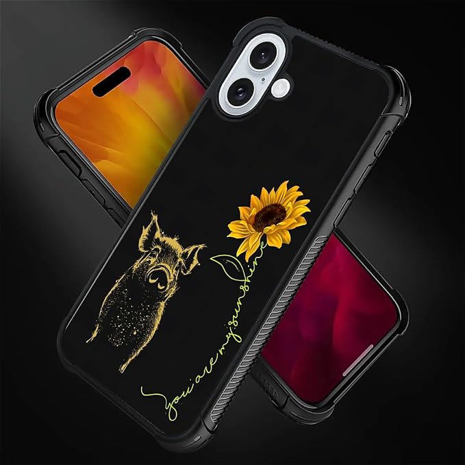 for iPhone 16 Case, Pig Sunflower Yellow Sunshine Pattern Graphic Design Girl - Image 4