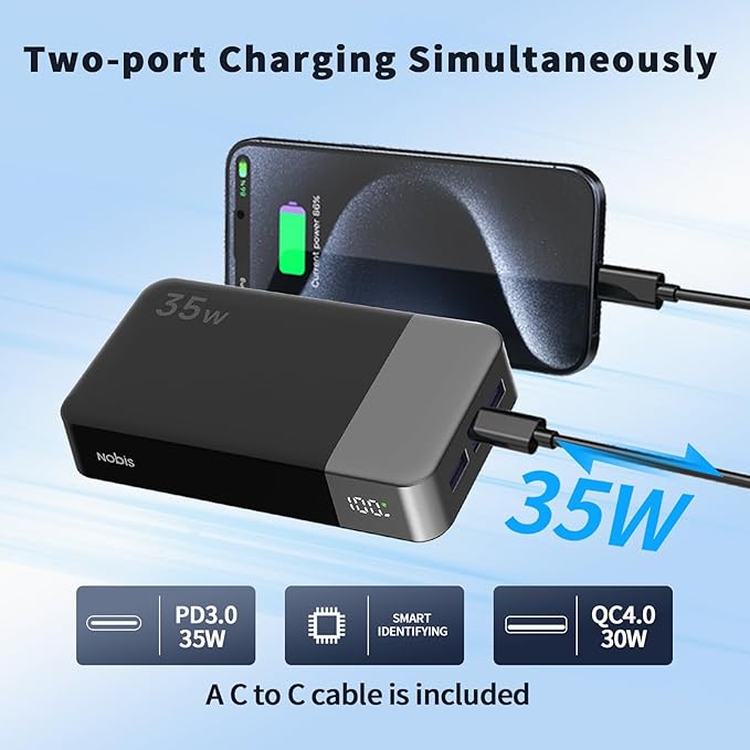 NOBIS Portable Charger, 20000mAh Power Bank, 35W Power Bank Fast Charging - Image 3