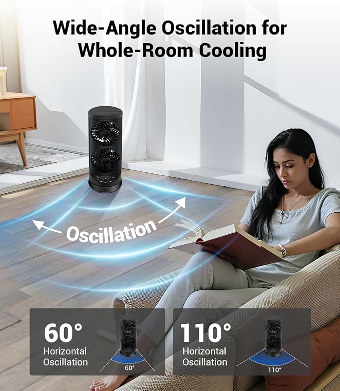 Personal Tower Fan for Bedroom, Portable Desk Table Fan，3 Speeds Cooling - Image 3