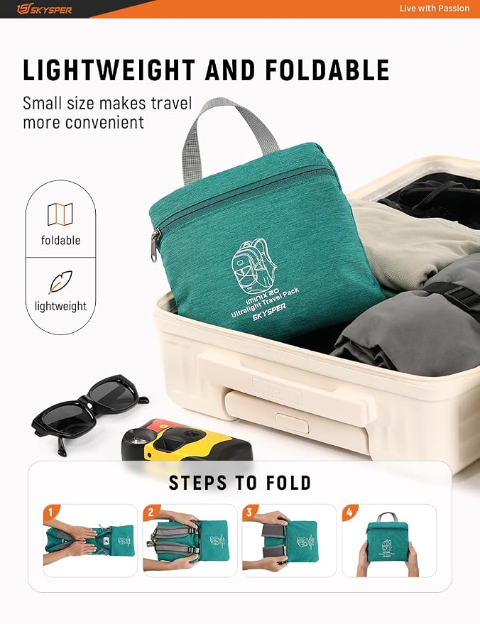 SKYSPER Foldable Small Backpack – 20L Lightweight Hiking Daypack - Image 5