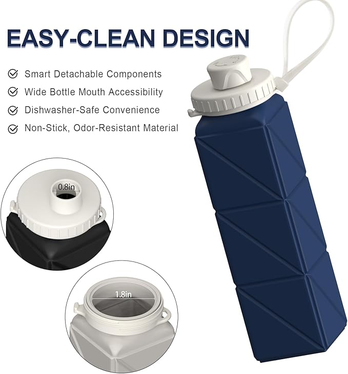 BEAUTAIL Collapsible Water Bottles 20.6oz 2 Pack, Silicone Foldable Portable - Image 5