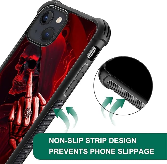 for iPhone 15 Plus Case, Gestures Funny Skull Pattern Graphic Design Girl Boy - Image 3