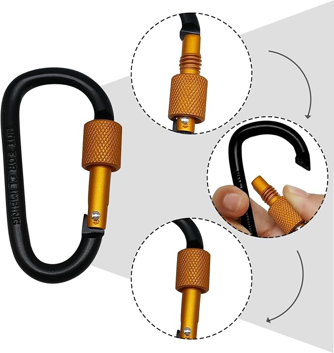 6 Pack Small Locking Carabiner, 3 Inch Aluminum D-Shape Snap Hook - Image 2