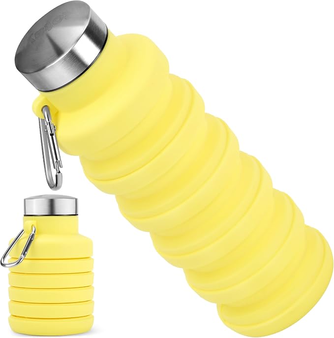 Collapsible Water Bottle, 16oz Portable Reusable Silicone Water Bottle by HOME