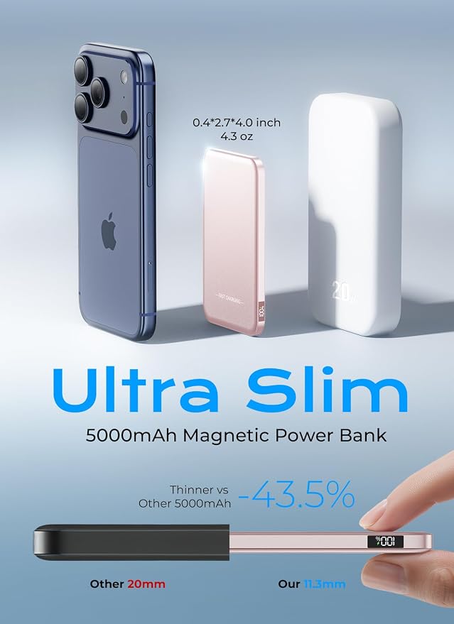 Aobbow Magnetic Portable Charger, 5000mAh Ultra Slim Power Bank, 15W Fast - Image 2