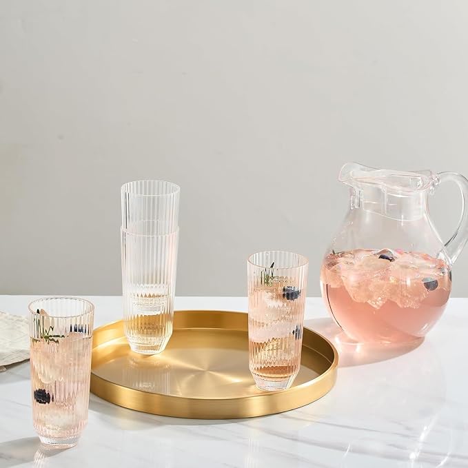 Khen Plastic Acrylic Ribbed Drinking Glasses – Set of 4 Clear 11.8oz Tritan - Image 7