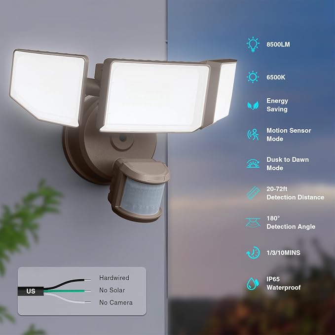 Abovizo 85W LED Security Lights Motion Sensor Light Outdoor, 8500LM Dusk to Dawn - Image 3