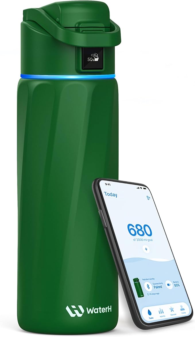 BOOST Smart Water Bottle that Reminds You to Drink, 24oz BPA-Free Stainless by WATERH
