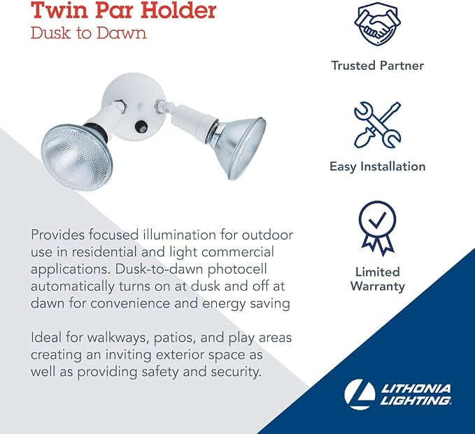 Lithonia Lighting Adjustable Dusk Dawn Security Light, Twin Par Outdoor Flood - Image 3