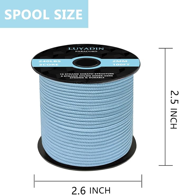 Paracord 240lb - Diameter 2mm Micro Utility Cord -3 Strand Parachute Spool Cord - Image 2