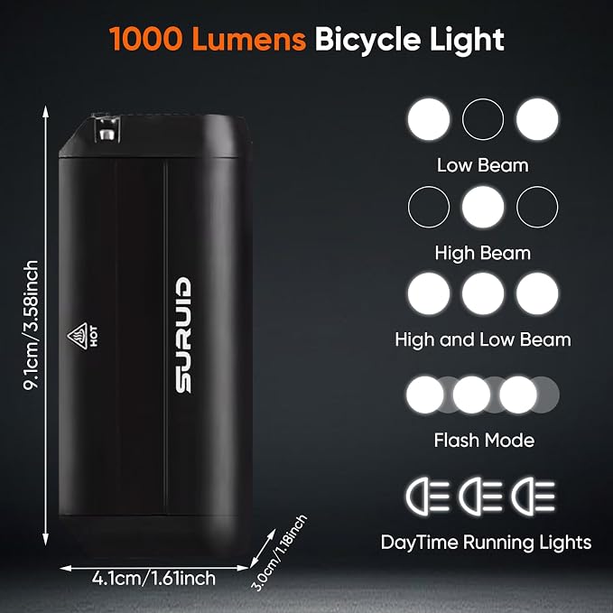 Suruid Super Bright LED Bike Light, USB Rechargeable Bicycle Headlight - Image 2