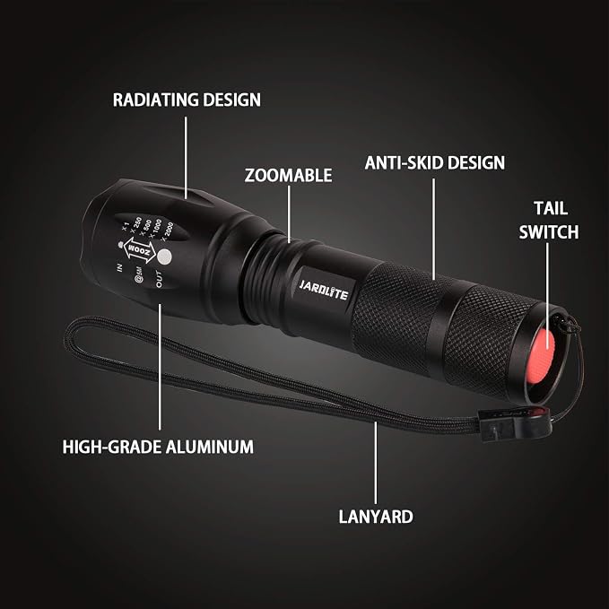 JARDLITE LED Emergency Handheld Flashlight, 4 Pack, Adjustable Focus, Water - Image 2