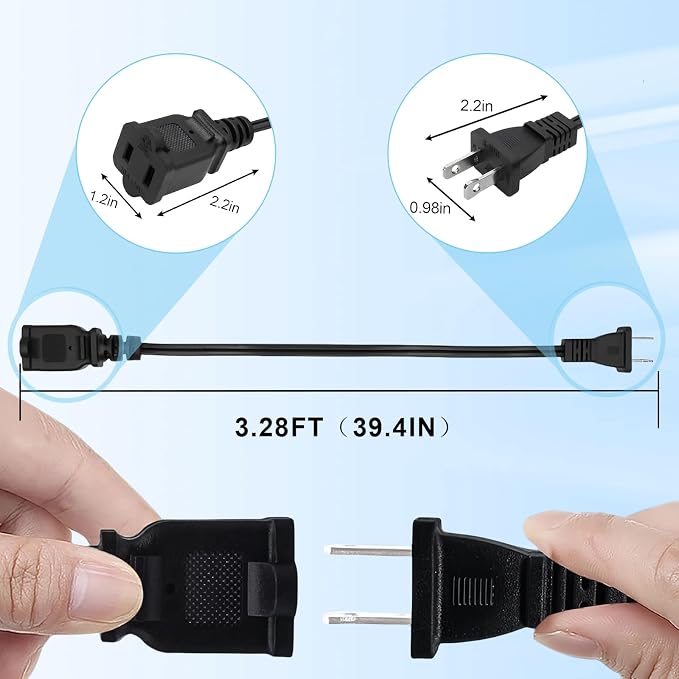 3 FT Extension Cord, 2-Prong Small and Thin Extension Cords Male-Female Power - Image 3