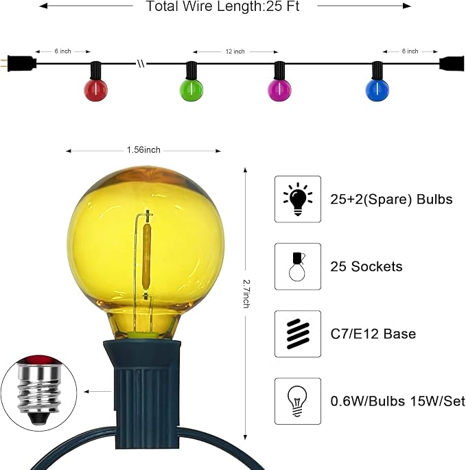 G40 LED Outdoor String Lights，25Ft Globe Multicolor Christmas Decorations - Image 2