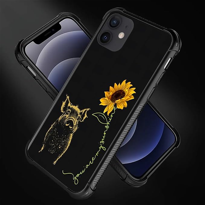 for iPhone 11 Case, Pig Sunflower Yellow Sunshine Pattern Graphic Design Girl - Image 3