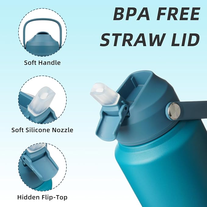 BJPKPK Water Bottle with Straw Lid, 32oz Vacuum Insulated Water Bottles - Image 2