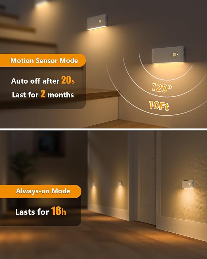 WILLED Motion Sensor Night Light, Rechargeable Stair Lights Indoor, Warm White - Image 4