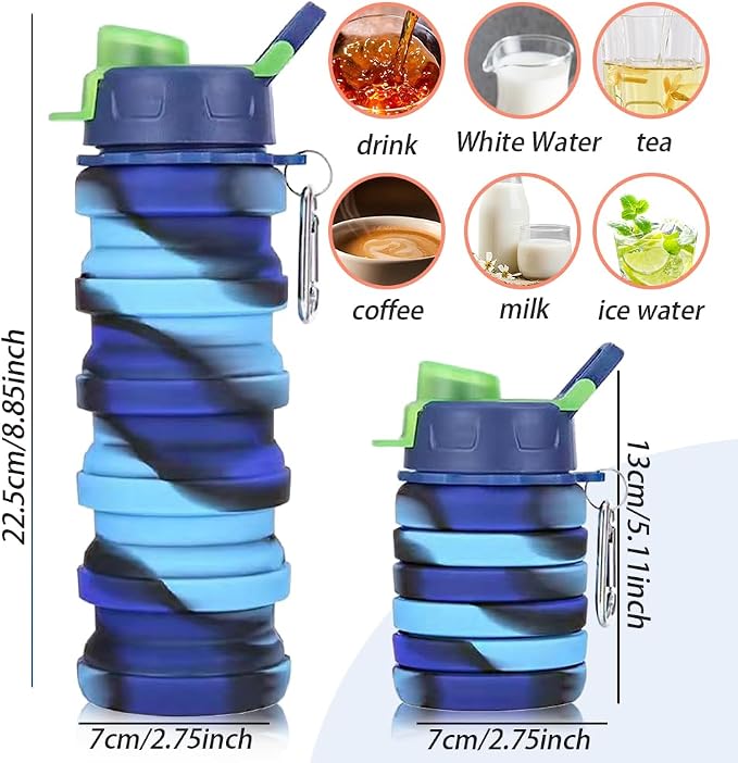 Silicone Collapsible Water Bottles, 16oz 500ml Portable Foldable Expandable - Image 2