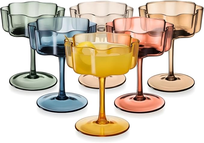 Khen Shatterproof Acrylic Flower Wavy Vintage Art Deco Martini, Champagne & by Khen